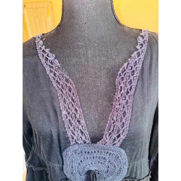 Bohemian Chic Laraethnics Black Cotton Tassel Crochet Top Blouse S/M Sustainable - Picture 10 of 13